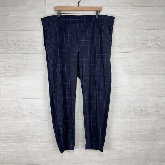 Athleta Brooklyn Textured Pull On Ankle Pants Women Sz 22 Navy Blue Windowpane - Picture 15 of 15
